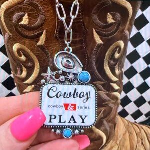 Cowboy & Play Pendant Necklace with Turquoise Accents